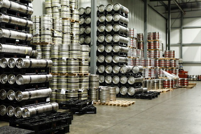 Kegs Stacked in Warehouse